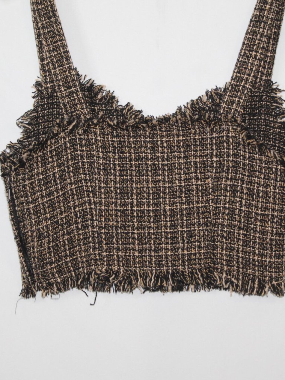 Mare Mare women's tweed crop top size S brown v neck raw hem sleeveless layering - Picture 10 of 10